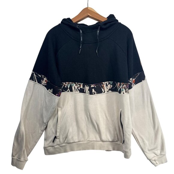 Roxy Womens Hoodie Sz XL Liberty Fleece Snowboarding Black/Beige Floral Beachy - Picture 1 of 13